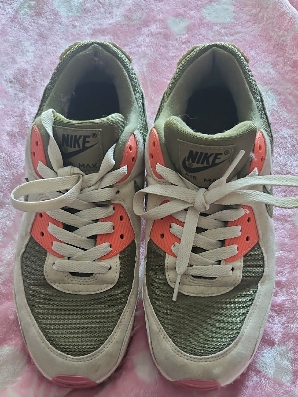 Nike Olive Green and Coral Lace-Up Sneakers
